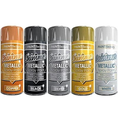 Image of AlezyB 5 Mix Cans Metallic spray paint 200ml Multipurpose AerosoL,Gold Silver Copper Black White Quick and Fast Drying Excellent Coverage for Metal, Wood, Plastic A6