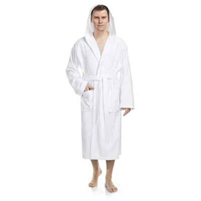 Image of Arus Men&#039;s bathrobe with hood, calf length, 100% cotton terry, man&#039;s size: XXL, unisex XXL 3XL, White