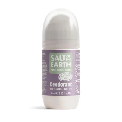Image of Salt of the Earth Refillable Natural Deodorant Roll On Clary Sage &amp; Mint Effective Protection, 100% Ingredients, Eco friendly, Vegan, Cruelty Free. Suitable for Women, Men Kids 75ml