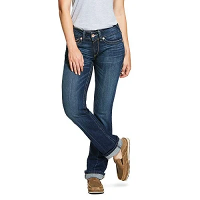 Image of ARIAT Women&#039;s R.e.a.l. Mid Rise Stretch Icon Stackable Straight Leg Jean, Blue, 28