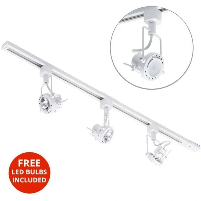 Image of Litecraft Kitchen Track Light with Harlem Fixture &amp; GU10 LED Bulbs (White, 1M 3 Light)