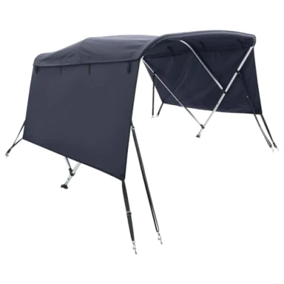 Image of vidaXL 3 Bow Bimini Top Canopy with Sidewalls UV Proof Blue Polyester, Aluminium Frame, Stainless Steel Fittings, Adjustable Marine Shade