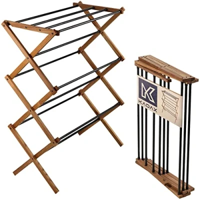 Image of KADAX Wooden Standing Dryer, 7m² Drying Area, Space Saving, Weatherproof, 2kg Load Capacity, Alloy Steel Wood, for Large Families, Indoor &amp; Outdoor Use