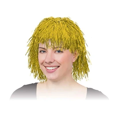 Image of Unisex Gold Tinsel Wig, 1 Pc. Dazzling Design, Perfect Accessory for Costume Parties, Music Festivals, Clowns and Circus, Hen Party, New Years Eve, &amp; More