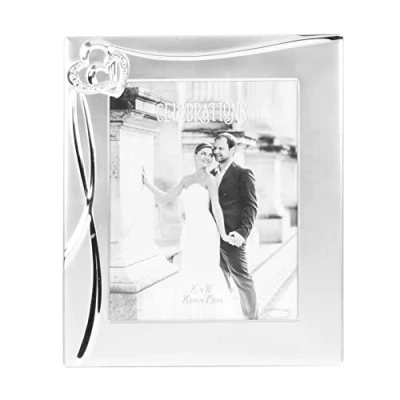 Image of Silver Plated Photo Frame Wedding Anniversary 8&quot; x 10&quot; with Hearts and Crystals
