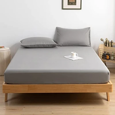 Image of Good Nite Double Fitted Sheet Bed Sheets 25CM Extra Deep Pocket Soft and Breathable Bedding (Gray, Double)