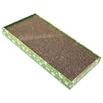 Image of Croci Cardboard cat scratching post, 2 reversible layers, with non slip feet, including bag of catnip, Fiori style, 48 x 25 5 cm