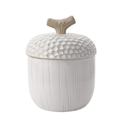 Image of Widdop and Co. Country Living White Glazed Ceramic Acorn Serving Jar Large. Home Decor Gifting for Kitchen, Hosting, Dinner &amp; Parties Outdoor Nature Lovers H: 16 x W: 13 D: cms.