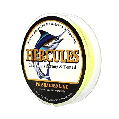 Image of Hercules Super Cast 300M 328 Yards Braided Fishing Line 50 LB Test for Saltwater Freshwater PE Braid Fish Lines Superline 8 Strands Fluorescent Yellow, 50LB (22.7KG), 0.37MM