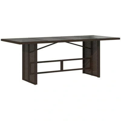 Image of vidaXL Garden Table with Glass Top Brown 190x80x75 cm Poly Rattan