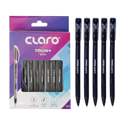 Image of CLARO Trion+ Ballpoint Pens, BLACK, Medium Point (1.0mm), Pack of 10, Smooth Ball Pens for School Office Home Everyday Use