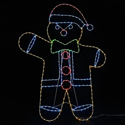 Image of Mr Crimbo Large Christmas Silhouette Light Multicolour Static Metal Frame Garden Outdoor Decoration Gingerbread Man