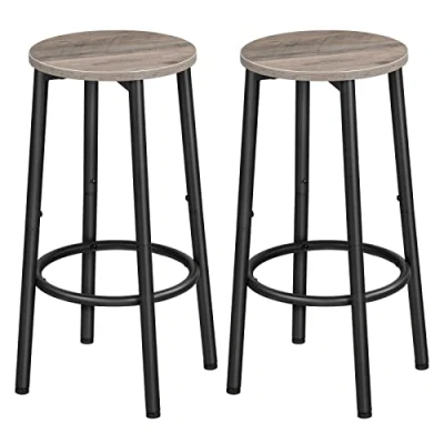 Image of HOOBRO Bar Stools Set of 2, Breakfast for Kitchen, Round Chairs with Footrest, Pub Stools, Sturdy Metal Frame, Dining Room, Party, Industrial, Greige EBG03BY01