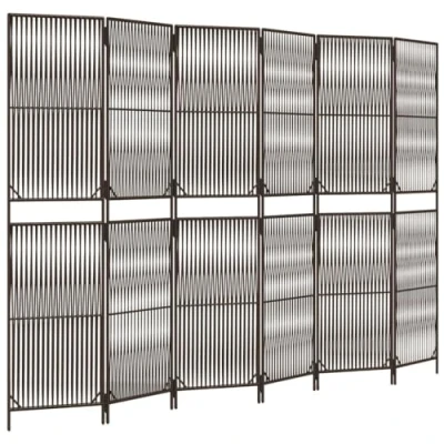 Image of vidaXL Brown Poly Rattan Room Divider 6 Panel Privacy Screen Indoor/Outdoor Use Flexible Folding Design Stable Steel Frame