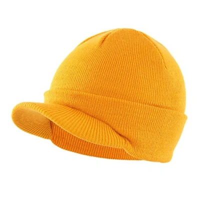 Image of Magracy Unisex Men&#039;s Warm Visor Beanie Outdoor Double Knit Hat with Peak Winter Yellow