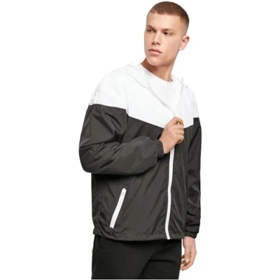 Image of Build Your Brand Men&#039;s 2 Tone Tech Windrunner Windbreaker, Black/White, XXL