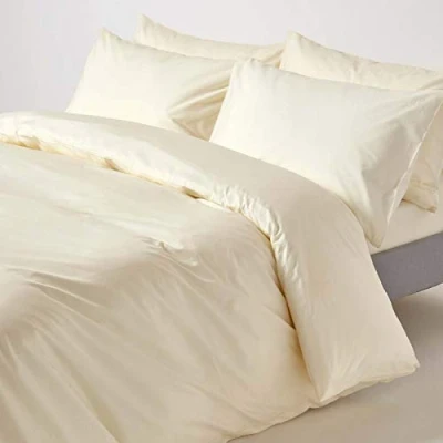 Image of HOMESCAPES Cream Pure Egyptian Cotton Duvet Cover Set King Size 200 TC 400 Thread Count Equivalent 2 Pillowcases Included Quilt Bedding