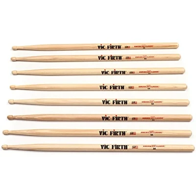 Image of Vic Firth American Classic Series Drumsticks 5A Hickory Wood Tip 4 x Pair Value Pack