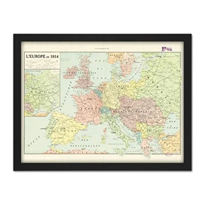 Image of Peltier 1914 Political Map Europe French Language Artwork Framed Wall Art Print 18X24 Inch