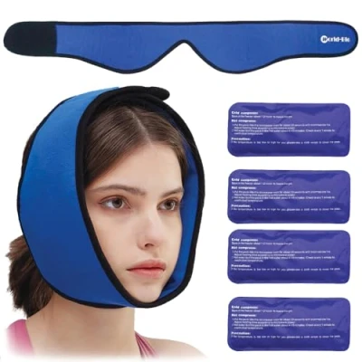 Image of Jaw Ice Pack for Chin Head Surgery Injuries Hot Cold Compress Packs Jaw/Chin Pain, TMJ Relief, Headaches, Wisdom Teeth Pain Face Wrap with 4 Reusable Gel