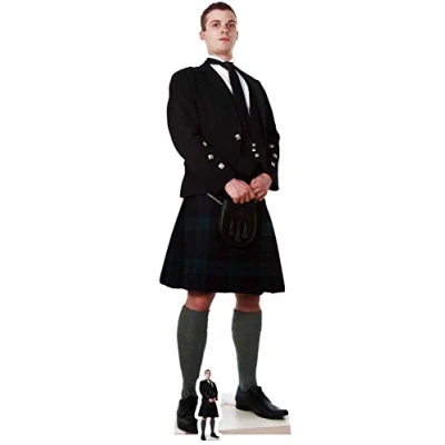Image of Scottish Man in Kilt Lifesize Cardboardcut Out with Free Mini Cut of cardboard, Multi Colour, 183 x 55 cm