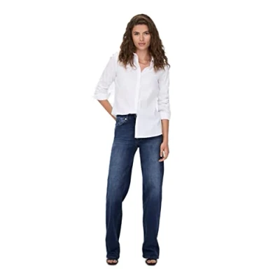 Image of ONLY Women&#039;s ONLJUICY HW Wide DNM REA398 NOOS Jeans, Dark Blue Denim, 26/34