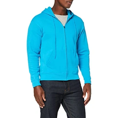 Image of Fruit of the Loom Unisex Kids Zip front Classic Hooded Sweat, Azure, 9 11 Years (Manufacturer Size:32)