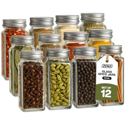 Image of ZENO Spice Jars with Shaker Lids Set of 12 Glass Storage Bottles Screw Top Herb Containers Seasoning Empty Labels