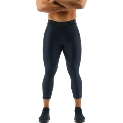 Image of TYR Men&#039;s Athletic Performance Workout Compression Cropped Pants, Black, X Large