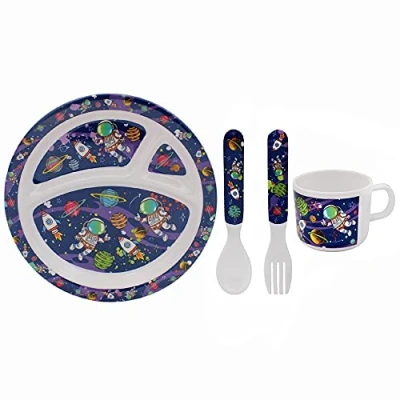 Image of Spaceman Feeding Set Kids Childrens Cutlery Plastic Spoon Fork Gift