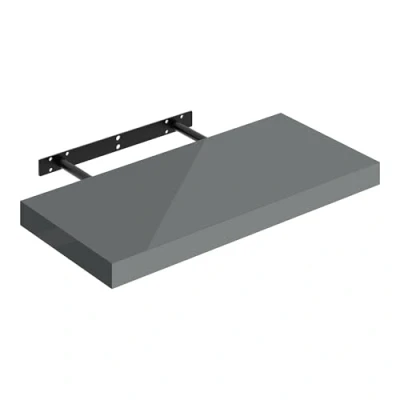 Image of WOLTU Floating Shelf, High Gloss Gray Shelf for Wall with Strong Bracket, Storage Bedroom, Living Room, Office, Bathroom, Kitchen, MDF, 50x22.9x3.8cm