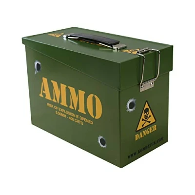 Image of Kombat UK Army Toys Ammo Tin Storage Box for Kids Perfect Holding Soldiers or Toy Bullets Green with a Hinge Flip Lid