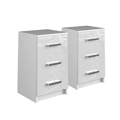 Image of Vicco Nightstand Irma, White High Gloss, 37.6 x 66 cm Set of 2