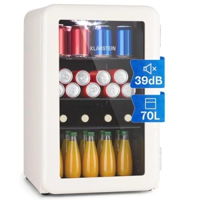 Image of Klarstein 70L Beer Fridge, Glass Mini Fridge for Bedrooms, Quiet Small Wine Cooler, Indoor/Outdoor Home Bar Storage Beverages, Soft Drinks, Low Noise, Removable Shelves, 0 10C