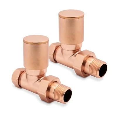Image of Brushed Copper Straight Modern Standard Rounded Radiator Towel Rail Valves Central Heating (Pair) 1/2&quot; BSP