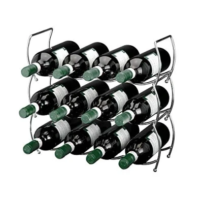 Image of Viscio Trading Stackable Chrome Bottle Holder, Metal, Silver, 13x40x40 cm