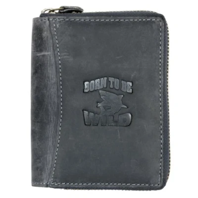 Image of Men&#039;s Dark Grey Large Genuine Leather Wallet Born to Be Wild with Shark