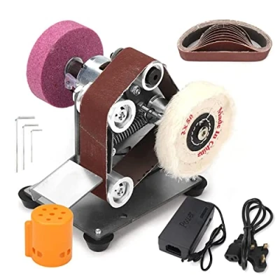 Image of NuoDunco BaiNuo Electric Belt Sanding Machine, Mini Grinder 7 Adjustable Speed Power Sanders with 10pc 330mm*30mm Belts 2pc Grinding Wheel Polishing Wheel(UK 3 pin Plug Upgrade) 2