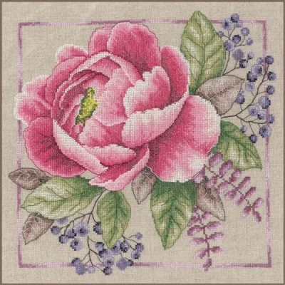 Image of Lanarte Red Blooming Counted Stitch Kit, Linen Look, ca. 33 x cm