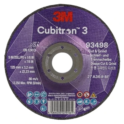 Image of 3M Cubitron 3 Cut and Grind Wheel, 93498, 36+, T27, 125 mm x 3.2 22.23 mm, EN, 10/Pack