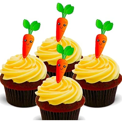 Image of Made4You Carrot Cake! Edible Cupcake Toppers Stand up Wafer Cake Decorations (Pack of 24)