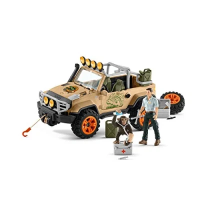 Image of schleich Wild LIFE 42475 45 Piece Animal Rescue Toy Truck Playset with Ranger, Lion and Meerkat Figures, Playsets to Inspire Storytelling, Toys for Kids Ages 3+