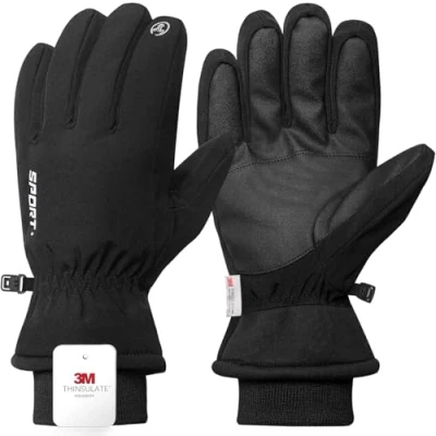 Image of Ski Gloves Waterproof Winter Warm Cold Weather Touchscreen Snow for Mens, Womens, Kids Skiing,Snowboarding (Black, XL)
