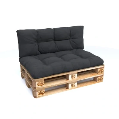 Image of POKAR Euro Pallet Quilted Pillow Set of 2: Seat Cushion 120 x 80cm + Back 40cm, Garden Pillows Sofa, Patio, Without Pallets, Anthracite