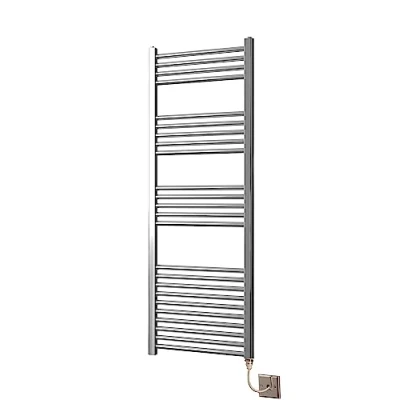 Image of Greened House Chrome Straight Electric Heated Towel Rail 600mm wide x 1400mm high Flat Bathroom Radiator