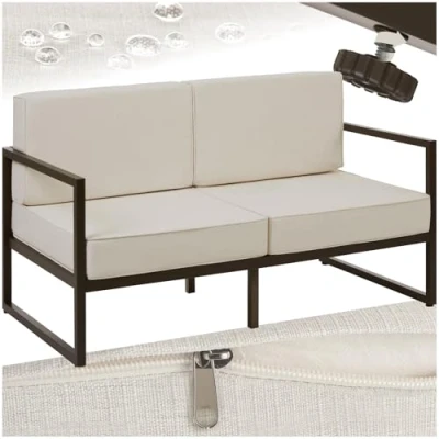 Image of TecTake® Garden Sofa in Modern Minimalist Design, 2 Seater with Thick Seat &amp; Back Cushions, Robust Steel Frame Water Repellent Covers, Ideal Love for Patio, Balcony Furniture