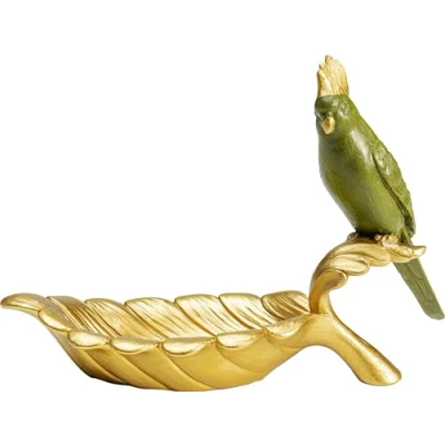 Image of KARE Parrot Guard decorative bowl, gold/green, hand painted