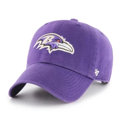 Image of 47 NFL Baltimore Ravens Clean Up Unisex Baseball Cap, Adjustable Buckle Strap, Team Logo, Colour Purple