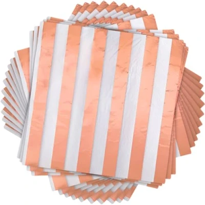 Image of Elegant Rose Gold Foil Stripes Luncheon Napkins (16cm) Dazzling Metallic Design for Memorable Celebrations &amp; Events 16ct