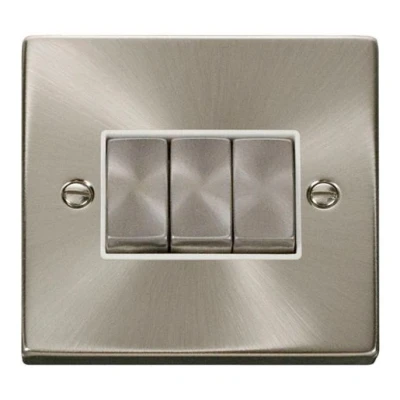 Image of Click Deco VPSC413WH Triple Light Switch Satin Chrome